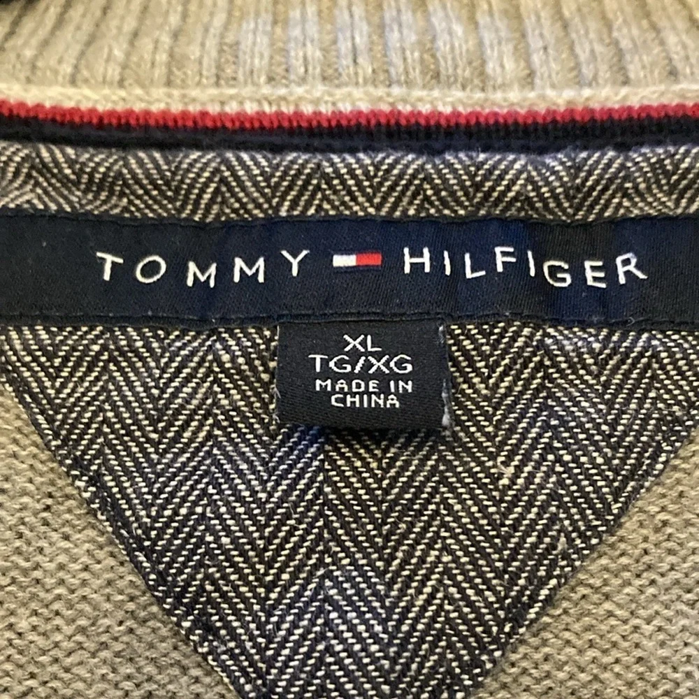 Tommy Hilfiger 1/4 zip mens XL gray pullover sweater 100% cotton fall winter